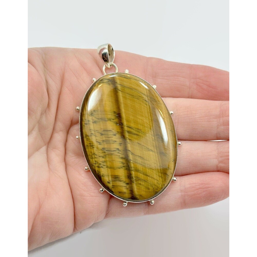 Sterling Silver Tigers Eye Statement Pendant - Artisan Crafted